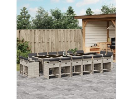 vidaXL 17-dielna záhradná jedálenská súprava s vankúšmi svetlosivá