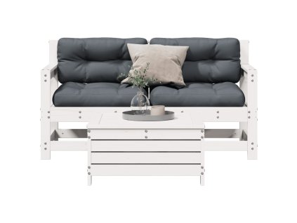 vidaXL 3-dielny záhradný sedací set so sedákmi biely borovicový masív