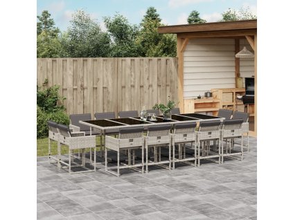 vidaXL 15-dielna záhr.jedálen. súprava s vankúšmi svetlosivá polyratan