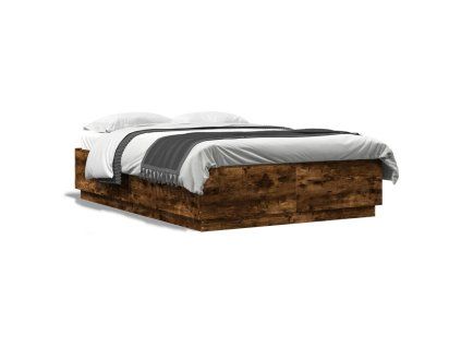 vidaXL Posteľný rám dymový dub 150x200 cm kompozitné drevo