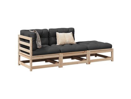 vidaXL 3-dielna záhradná sedacia súprava a vankúše borovicový masív