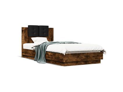 vidaXL Posteľný rám s čelom dymový dub 90x200 cm kompozitné drevo