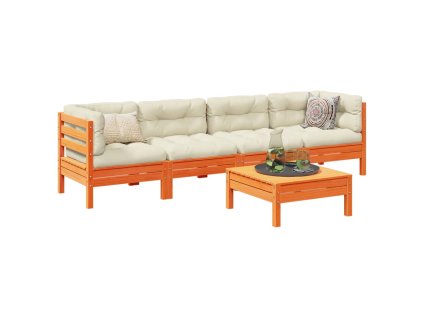 vidaXL 5-dielna záhr.súprava pohoviek s vankúšmi voskovohnedá borovica