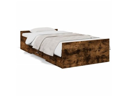 vidaXL Posteľný rám so zásuvkami dymový dub 75x190 cm kompozitné drevo