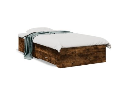 vidaXL Posteľný rám so zásuvkami dymový dub 100x200cm kompozitné drevo