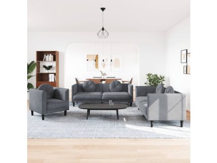 vidaXL 3-dielna sedacia súprava s vankúšmi bledosivá zamat