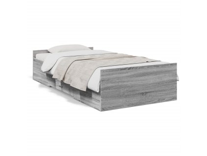 vidaXL Posteľný rám so zásuvkami sivý sonoma 100x200cm kompozit. drevo