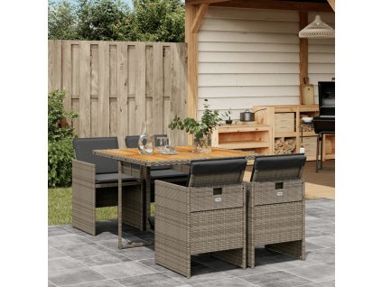 vidaXL 5-dielna záhradná jedálenská sada s podložkami sivá polyratan