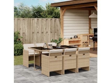 vidaXL 7-dielna záhradná jedálenská súprava a vankúše béžová polyratan