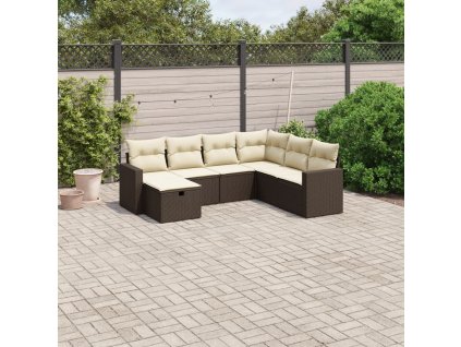 vidaXL 7-dielna záhradná súprava pohoviek s vankúšmi hnedá polyratan