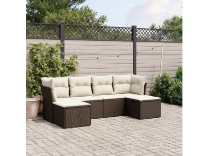 vidaXL 6-dielna záhradná sedacia súprava s vankúšmi hnedá polyratanová