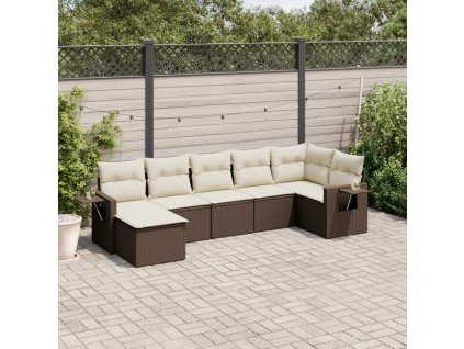 vidaXL 7-dielna záhradná súprava pohoviek s vankúšmi hnedá polyratan