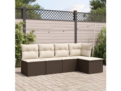 vidaXL 5-dielna záhradná súprava pohoviek s vankúšmi hnedá polyratan