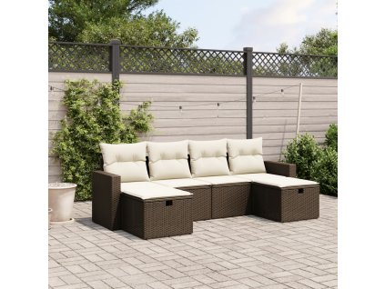 vidaXL 6-dielna záhradná sedacia súprava s vankúšmi hnedá polyratanová