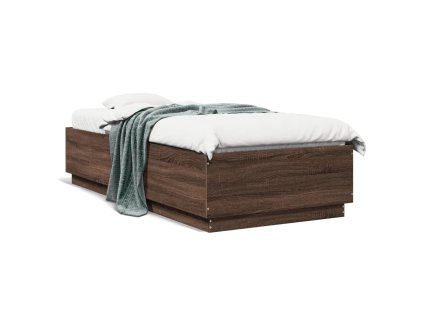 vidaXL Posteľný rám hnedý dub 90x200 cm borovicový masív