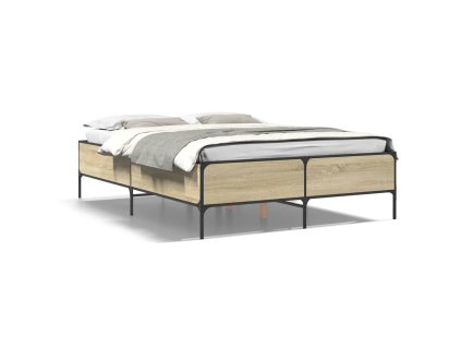 vidaXL Posteľný rám dub sonoma 135x190 cm kompozitné drevo a kov