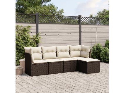 vidaXL 5-dielna záhradná súprava pohoviek s vankúšmi hnedá polyratan