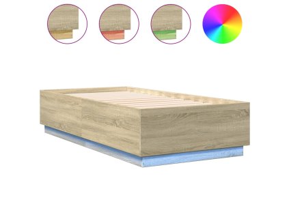 vidaXL Posteľný rám s LED svetlami sonoma 75x190 cm kompozitné drevo