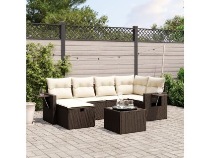 vidaXL 6-dielna záhradná sedacia súprava s vankúšmi hnedá polyratanová