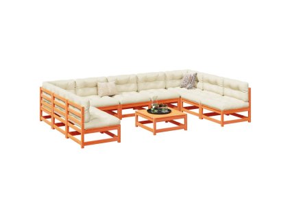 vidaXL 10-dielna záhradná súprava s vankúšmi vosková hnedá borovica