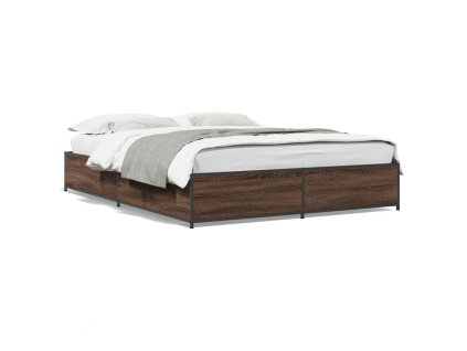 vidaXL Posteľný rám hnedý dub 150x200 cm kompozitné drevo a kov