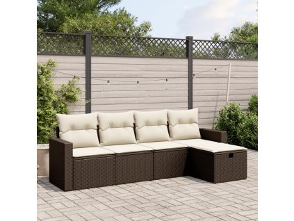 vidaXL 5-dielna záhradná súprava pohoviek s vankúšmi hnedá polyratan