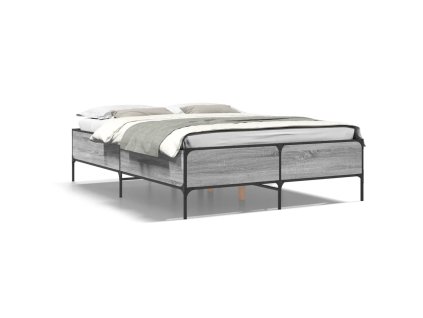 vidaXL Posteľný rám sivý sonoma 135x190 cm kompozitné drevo a kov