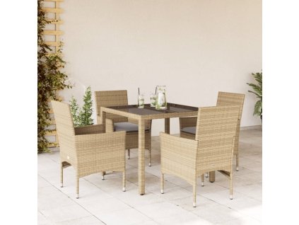 vidaXL 5-dielna záhradná jedálenská súprava+podložky, béžová polyratan