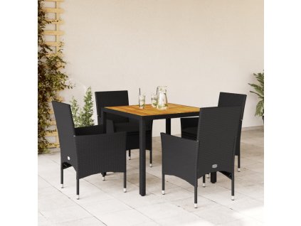 vidaXL 5-dielna záhradná súprava s vankúšmi čierna polyratan a akácia