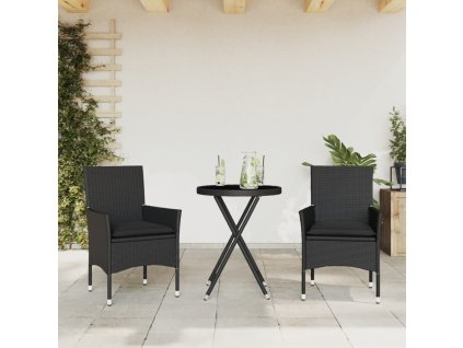 vidaXL 3-dielna bistro súprava s vankúšmi čierna polyratan a sklo