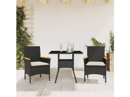 vidaXL 3-dielna záhradná jedálenská súprava+podložky, čierna polyratan