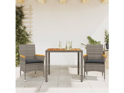 vidaXL 3-dielna záhradná súprava s vankúšmi sivá polyratan a akácia