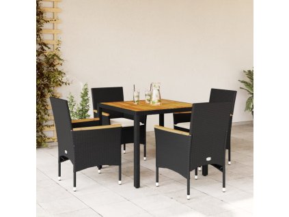 vidaXL 5-dielna záhradná súprava s vankúšmi čierna polyratan a akácia