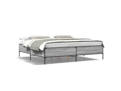 vidaXL Posteľný rám sivý dub sonoma 200x200 cm kompozitné drevo a kov
