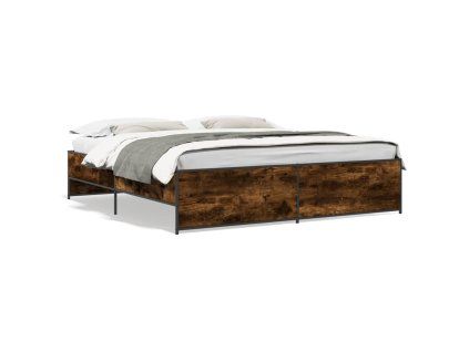vidaXL Posteľný rám dymový dub 200x200 cm kompozitné drevo a kov