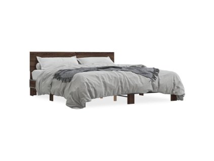 vidaXL Posteľný rám hnedý dub 200x200 cm kompozitné drevo a kov