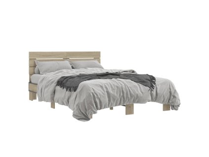 vidaXL Posteľný rám dub sonoma 135x190 cm kompozitné drevo a kov