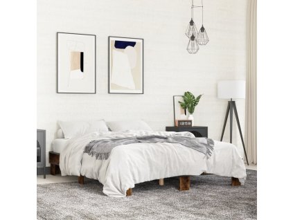 vidaXL Posteľný rám dymový dub 150x200 cm kompozitné drevo a kov