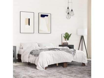 vidaXL Posteľný rám hnedý dub 150x200 cm kompozitné drevo a kov