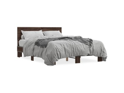 vidaXL Posteľný rám hnedý dub 140x190 cm kompozitné drevo a kov