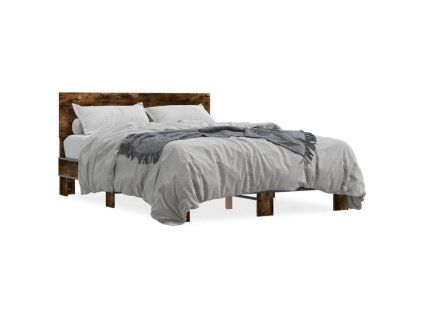 vidaXL Posteľný rám dymový dub 135x190 cm kompozitné drevo a kov