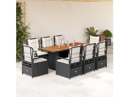 vidaXL 9-dielna záhradná jedálenská sada s vankúšmi čierna polyratan