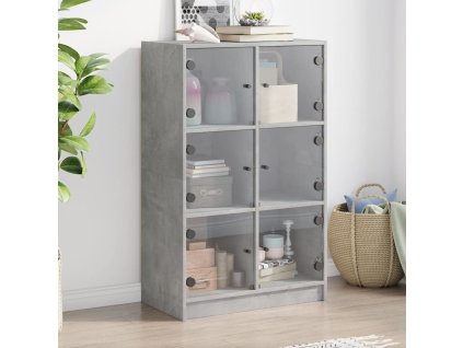 vidaXL Vysoká skrinka s dvierkami betónová 68x37x109 cm kompoz. drevo