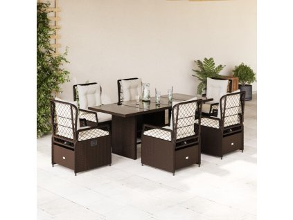vidaXL 7-dielna záhradná jedálenská súprava a vankúše hnedá polyratan