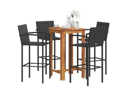 vidaXL 5-dielna záhradná barová súprava čierna polyratan masív. akácia