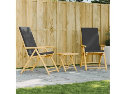 vidaXL 3-dielna skladacia bistro súprava tmavosivé vankúše bambus