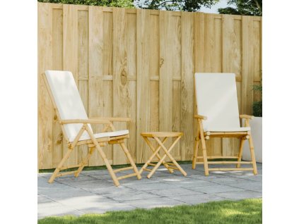 vidaXL 3-dielna skladacia bistro súprava krémovobiele vankúše bambus