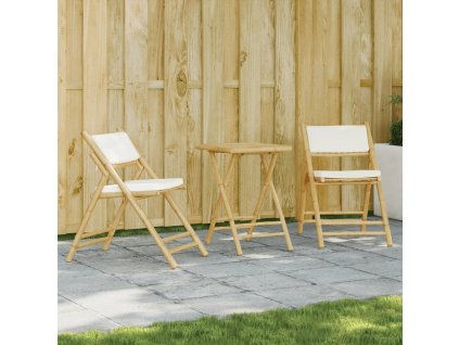 vidaXL 3-dielna skladacia bistro súprava krémovobiele vankúše bambus