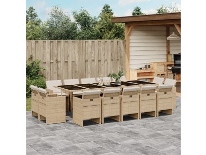 vidaXL 15-dielna záhrad. jedálenská sada s vankúšmi béžová polyratan