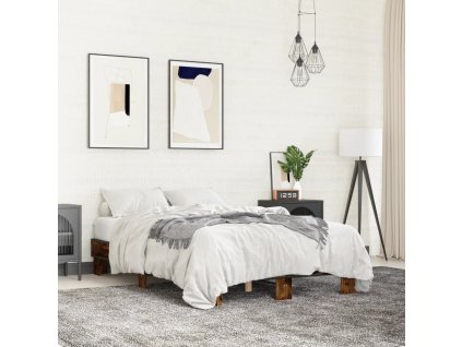 vidaXL Posteľný rám dymový dub 140x200 cm kompozitné drevo a kov